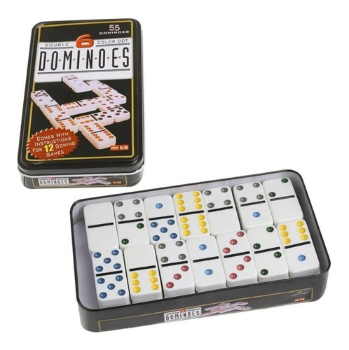 Jogo De Domino Profissional Double 6 Lata 28 Peças Coloridos