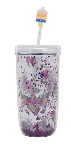 Vaso Con Brillos Trendy 400ml Tapa Y Sorbet Ar1 11695 Ellobo