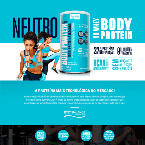 2x Body Protein Sabor Neutro 100% Isolado Com 450g - Equaliv Sabor Sem Sabor
