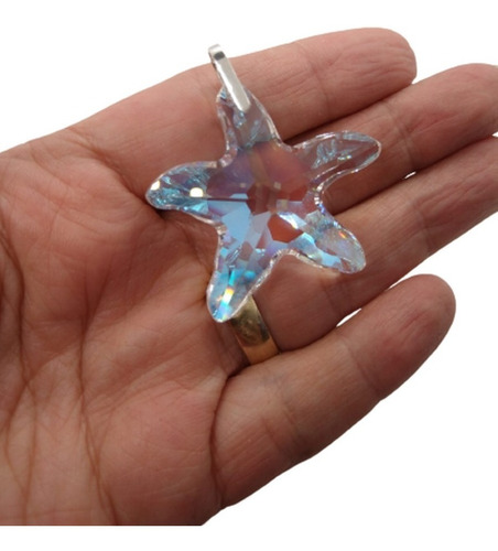 Imagem 1 de 9 de Pingente Estrela Do Mar Cristal Swarovski 4cm Blue Ab Prata 