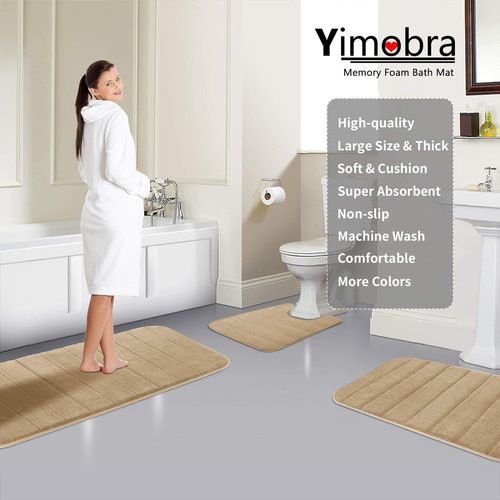 Alfombra De Baño Yimobra, Color Beige, Espuma Viscoelástica,