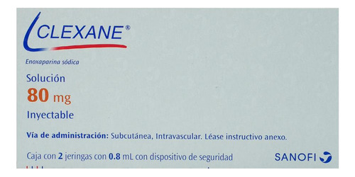 Clexane Solución Inyectable 80 Mg/0,8 Ml, 2 Jeringas Precargadas 0,8 Ml