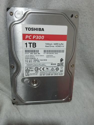 Disco Duro Toshiba P300 7200rpm/64mb Hdwd110 1tb Negro