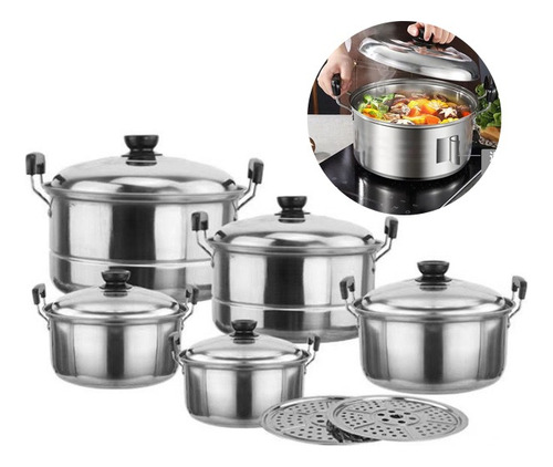 Juego De Ollas Gruesas De Cinco Piezas Con Bandeja Para Coci
