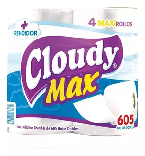 Papel Higiénico Cloudy Max 4 Maxi Rollos De 605h C/u