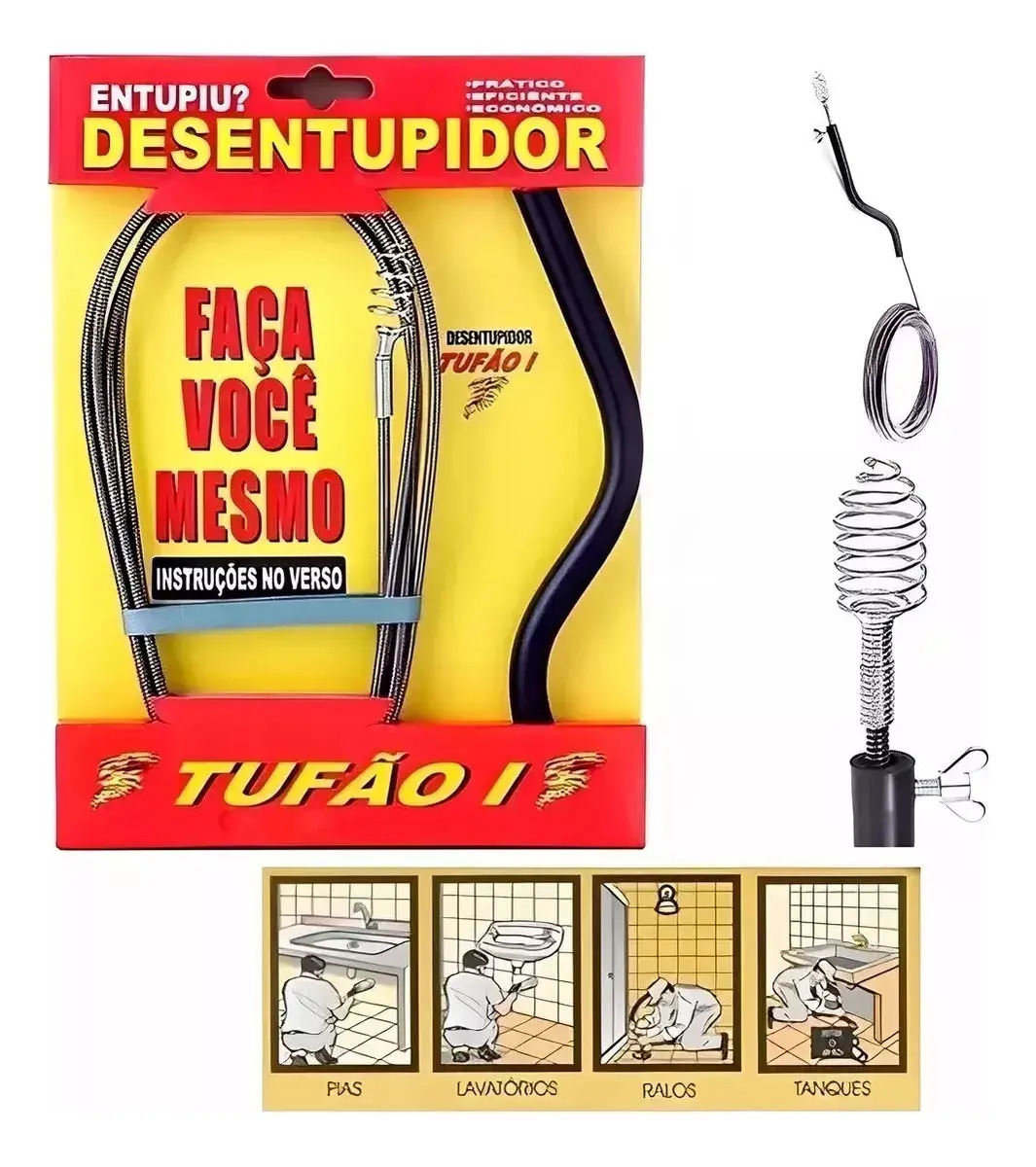 Desentupidor Manual Tufão Para Vasos Sanitário Tubulações Caixa De Inspeção Ralos Pias Calhas Canos 5 m Overtime