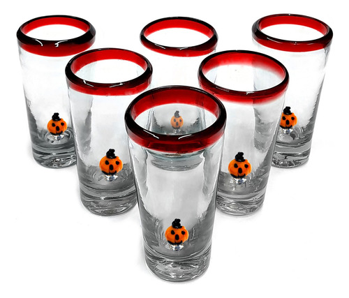 Set 6 Shot Tequilero Cónico Borde Color Y Calabaza Halloween