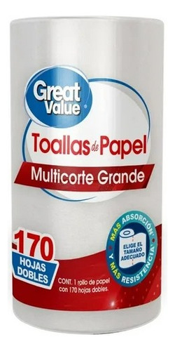 2 Pza Toallas De Papel Great Value Multicorte Grande 170 Hoj