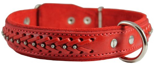 Cuero Auténtico Collar Trenzado Perro Tachonado, Rojo 1.25  