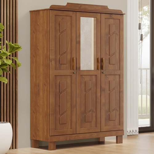 Guarda Roupa 3p Espelho Com Aplique 115 Cm 1271 Castanho Mil
