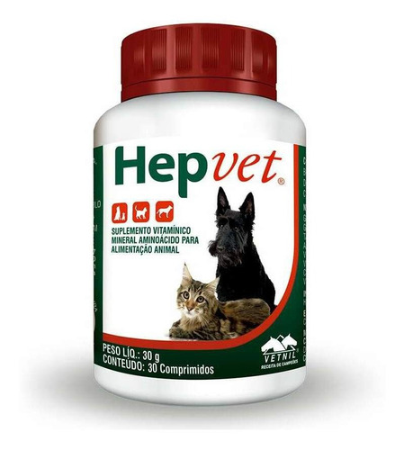 Hepvet Vetnil Suplemento Para Cães E Gatos 30 Comprimidos