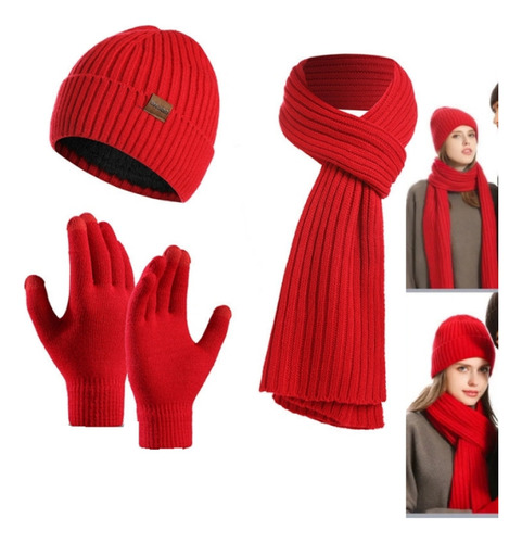 Conjunto Unisex De Tres Piezas De Gorro, Bufanda Y Guantes D