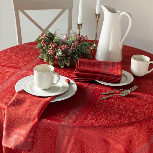 Mantel Redondo 70x70 Pulgadas Tono Ravena Rojo De Navidad Rávena, Rojo Navidad