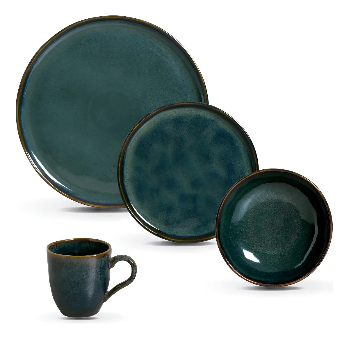 Aparelho de Jantar 16 Peças Azul Stoneware Porto Brasil Apto Lava-louças