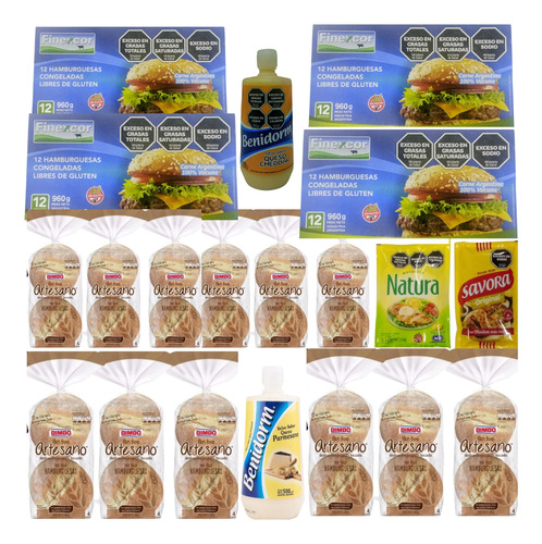 48hamburguesas Finexcor Carne 80 Grs Con Pan Bimbo Artesano