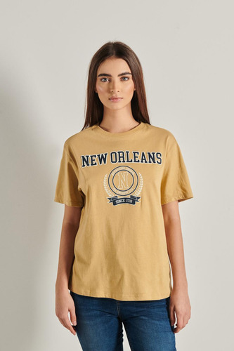 Camiseta Manga Corta Kaky Clara Con Diseño College Azul De N