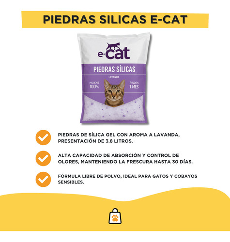 Piedras Silicas Para Gatos E-cat Absorbente Lavanda 3.8 Lts