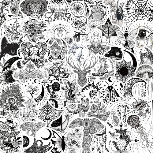 Adesivos De Animais Com Arte Gótica Boêmia Para Crianças, Li