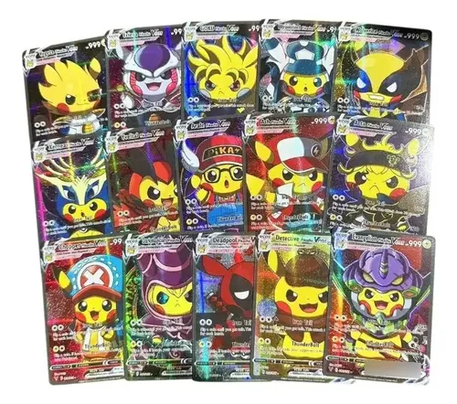 Kit 55 Cartas Pokémon Vcos Pikachu Cosplay Animes Crossover