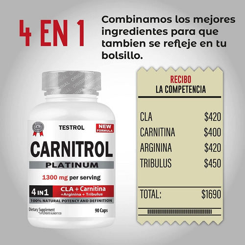 Imagen 5 de 8 de Carnitrol 4 En 1 | Cla + Carnitina + Arginina 100 % Natural