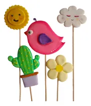 Comprar Adorno Torta Toppers Porcelana F  Pájaro Sol Flores Y Más X5 Índigo Pájaro