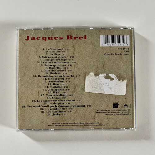 Cd Jacques Brel De 24 Grootste Successen Importado Estandar (Usado)