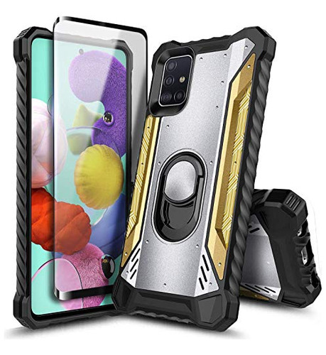 Funda Para Galaxy A71 5g Plateado/dorado Military Case-02