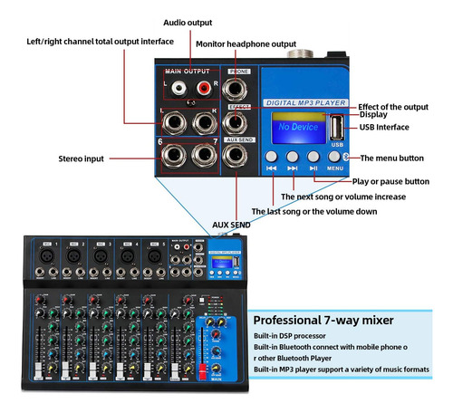 Mezclador De Audio Portatil Bluetooth Depusheng Ht7 Con Usb