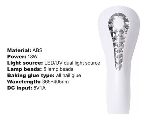 Lampara De Uñas Led-uv 18 Watts 5 Leds Recargable Press On