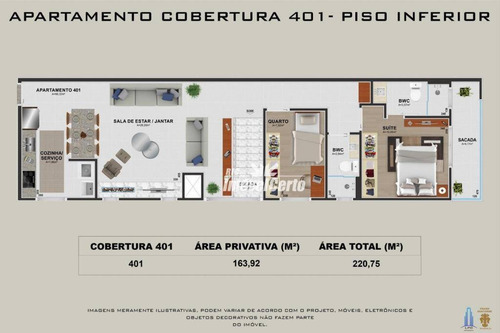 Imagem 2 de 7 de Cobertura Com 3 Dormitórios Sendo 2 Suíte À Venda, 163 M² Por R$ 699.900 - Centro - Pinhais/pr - Co0033
