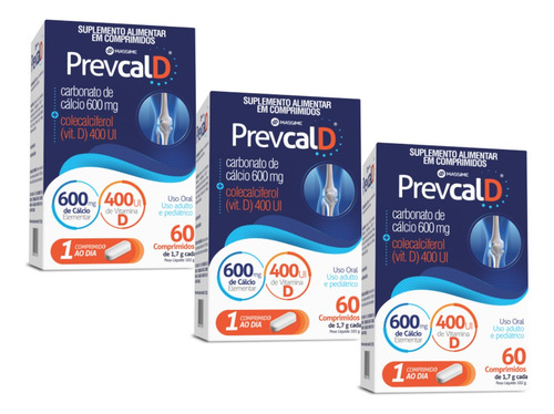 Kit 3x Prevcald - 600mg Cálcio + 400ui Vit D = Oscald E Osso