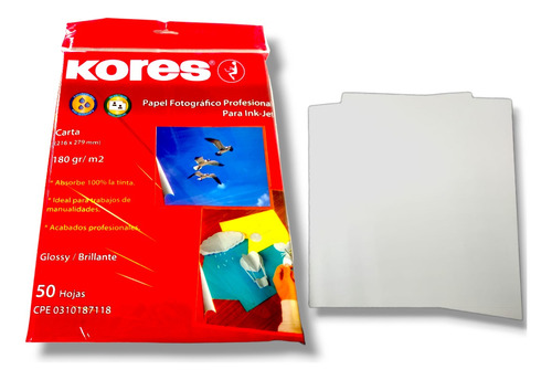 Papel Fotográfico Kores 180gr Brillante X 50 Hojas