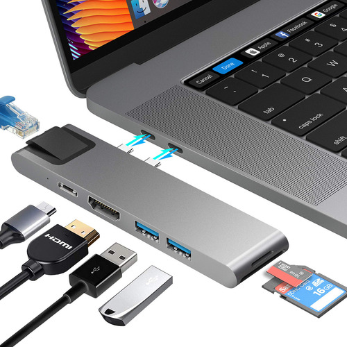 Adaptador De Concentrador Usb C, 7 En 2 Con Puerto Mltiple C