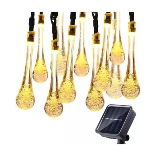 Luces Navidad Solar Gotas De Agua Guirnalda Led Cálidas 5mts