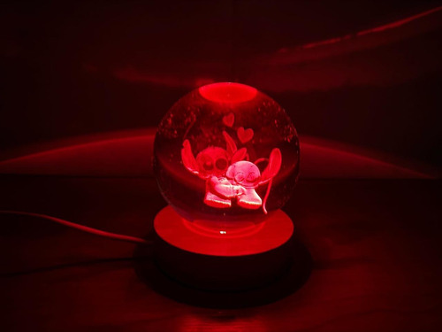 Luz De Noche Esfera De Cristal 3d Led Usb Escritorio 6cm Madera Stitch 3 Luz Multicolor Sin Control