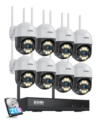 Sistema De Cámara De Seguridad Wifi Zosi 2k Ptz Con 2tb Hdd,