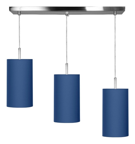 Lustre Pendente Cilindrico Triplo Base Retangular Azul