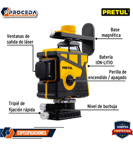 Nivel Láser Verde Recargable 12 Líneas, Pretul 29005