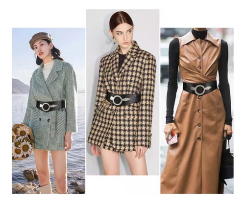 Cinturón Ancho Elástico De Cuero Pu Para Mujer De Moda Para