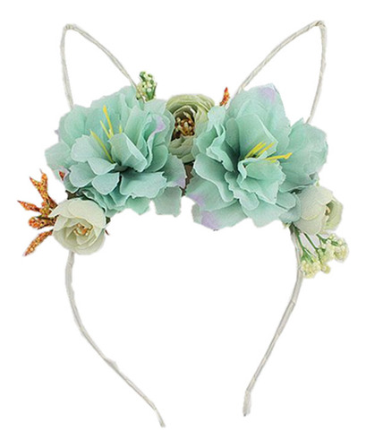 Diadema De Tela Con Orejas De Gato Y Flores De Peonía