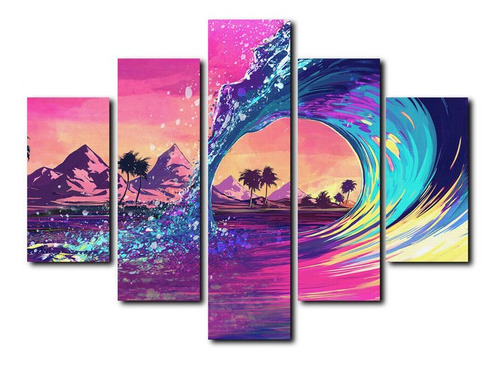 Cuadro Decorativo Canvas 5pz 170x80 Oceano Ola Surf Costa