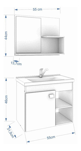 Kit Conjunto Gabinete Para Banheiro E Espelheira Lotus Mgm Cor do móvel Branco