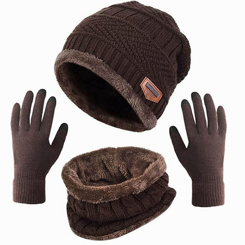 4 Conjunto Gorro Bufanda Guantes Frío Tejido Lana Unisex