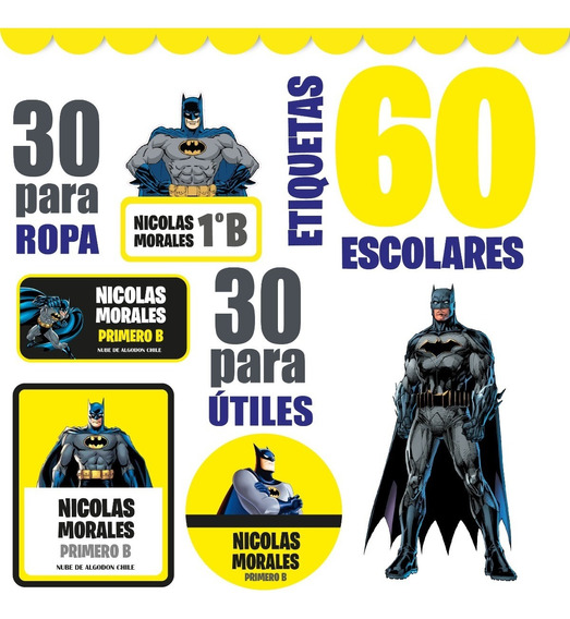 Etiquetas Para Marcar Ropa Y Utiles Escolares Batman | Cuotas sin interés