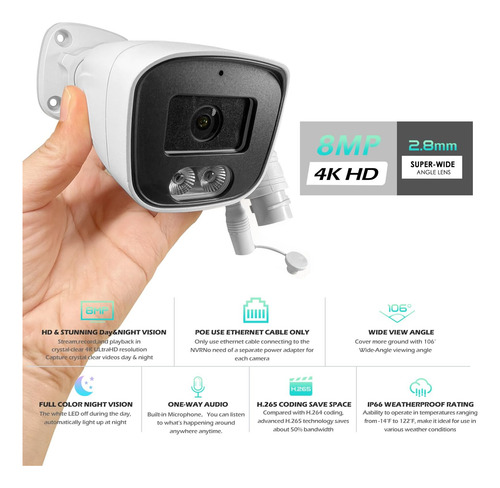 Mwrctv 4k 8mp Lente Gran Angular De 2,8 Mm 3840 * 2160 Poe C