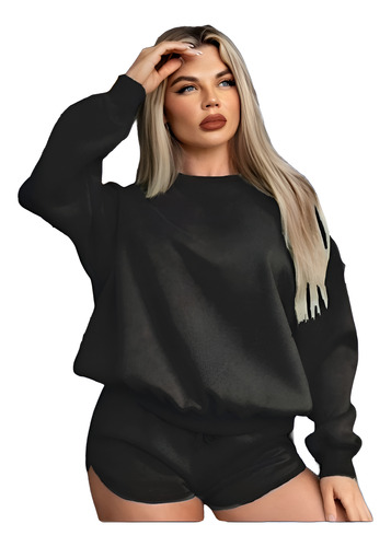Conjunto Sudadera Y Short Sexy Casual Negro Lisa L