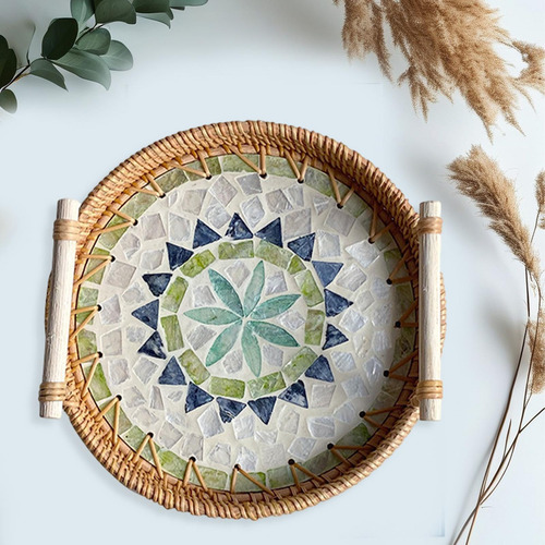 Bandeja De Servir De Vime Bandeja De Mosaico 22cm X 3cm