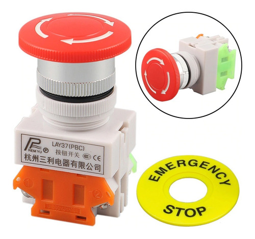 Botão Interruptor Switch Cogumelo Parada De Emergência Stop