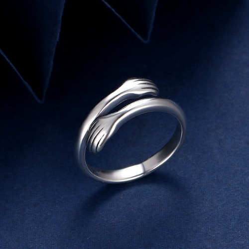 Imagen 5 de 9 de Compromiso Anillo Ajustable Manos Abrazo Pareja De Plata 925