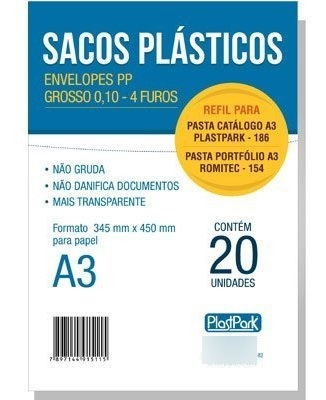 Saco Plástico Pp A3 4 Furos 0,10mm Grosso Plastpark